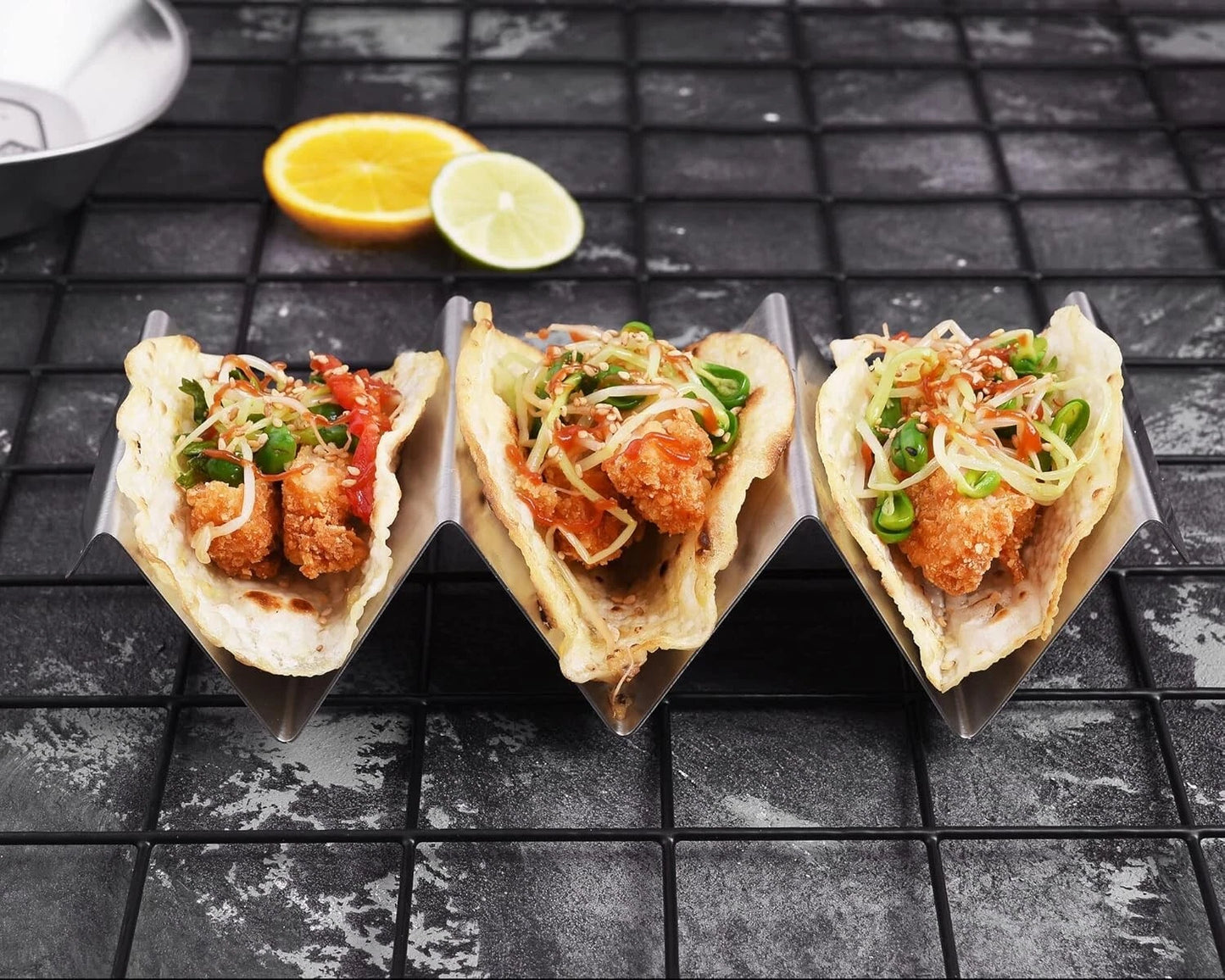 Taco Holder Stand 4 Packs - Stainless Steel Taco Rack Truck Tray Style Oven Safe