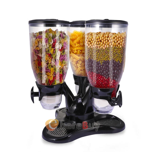 10.5L DRY FOOD STORAGE TRIPLE CEREAL DISPENSER CONTAINER DISPENSE MACHINE HOME