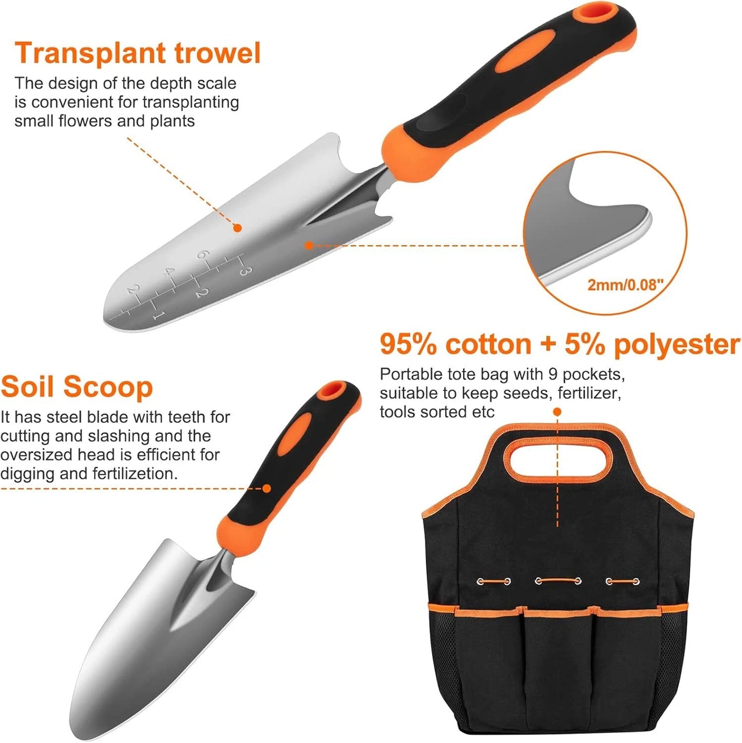 Garden Tool Set CHRYZTAL Stainless Steel Heavy Duty Gardening Tool Set with N...
