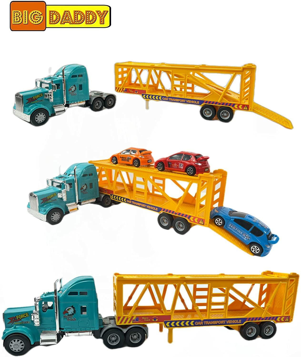 Big Daddy Big Rig Heavy Duty Tractor Trailer Car Transport Toy Truck with 3 Cars