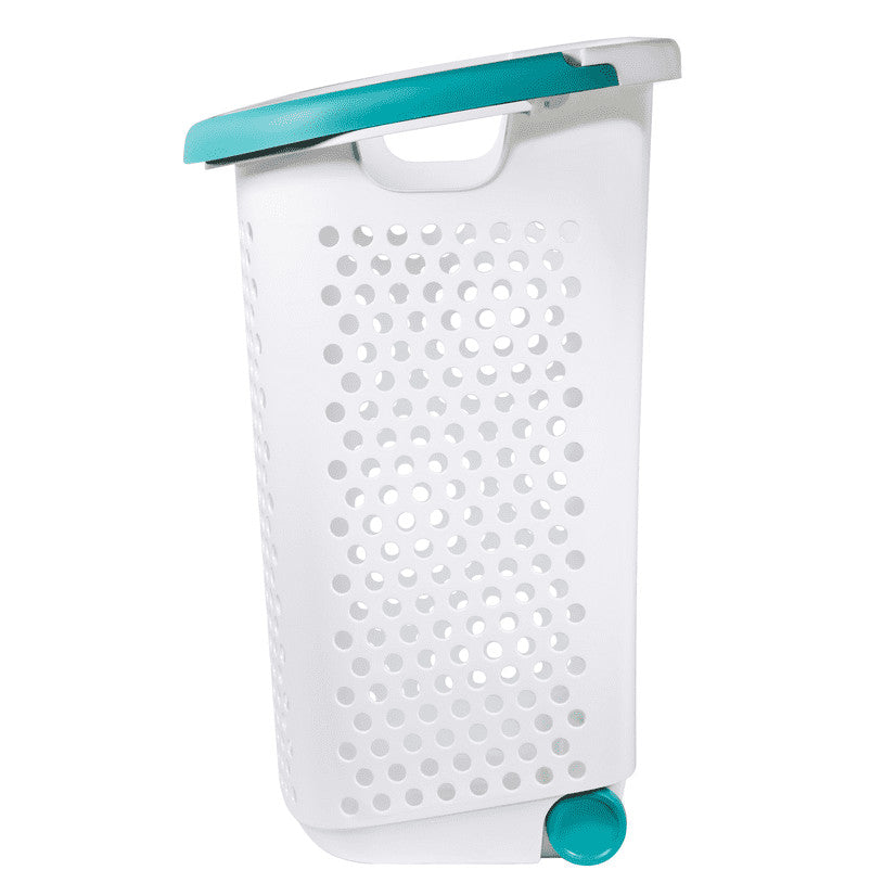 Home Logic 2 Bushel Rolling Plastic Laundry Hamper with Pop-up Handle, White