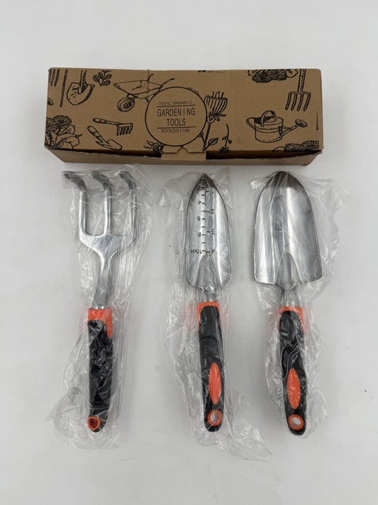 Garden Hand Tool Set 3pc Heavy Duty Aluminum Ergonomic Handle Trowel Rake Kit To