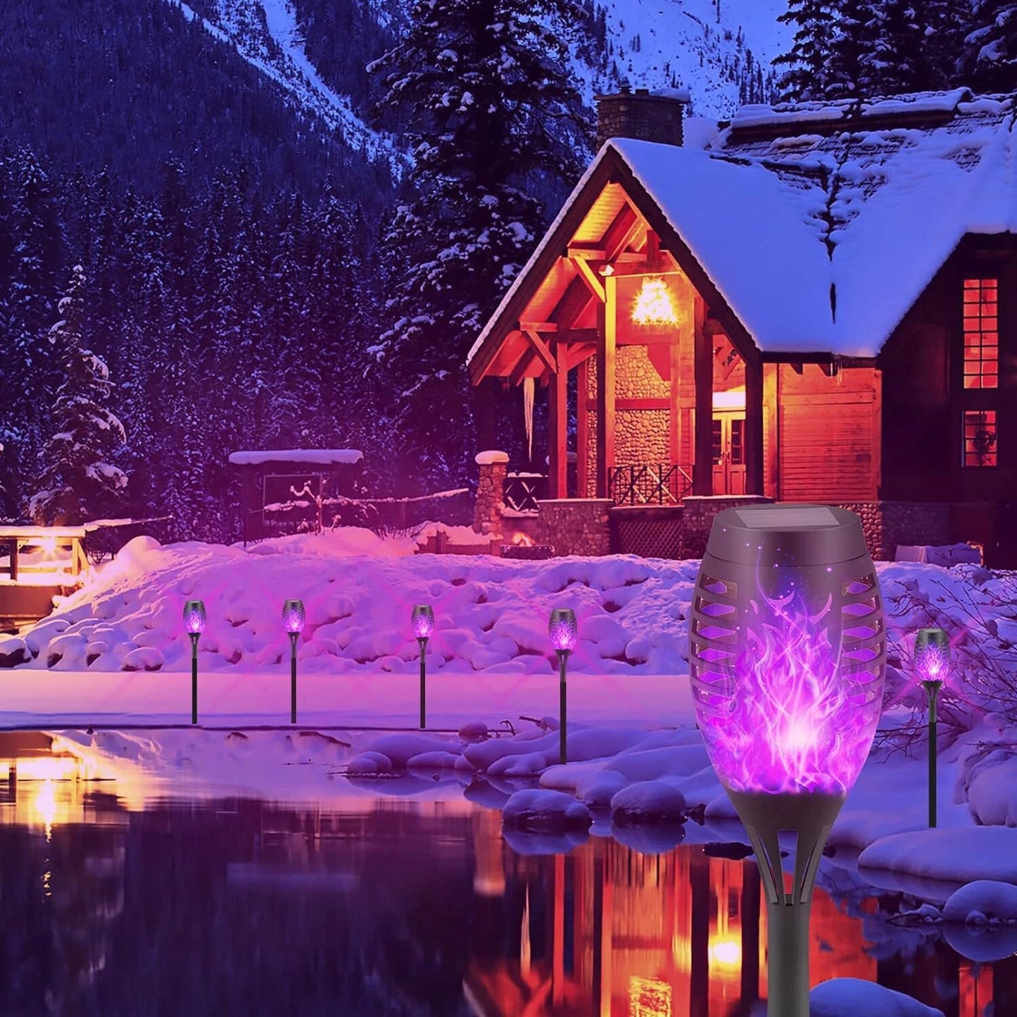 Solar Torch Lights with Flickering Flame Outdoor 12LED Tiki Torch Solar Lights