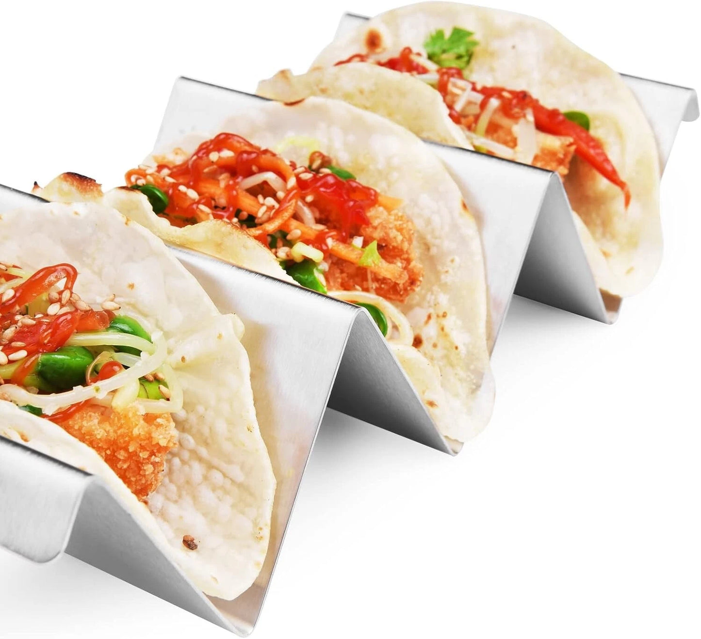 Taco Holder Stand 4 Packs - Stainless Steel Taco Rack Truck Tray Style Oven Safe