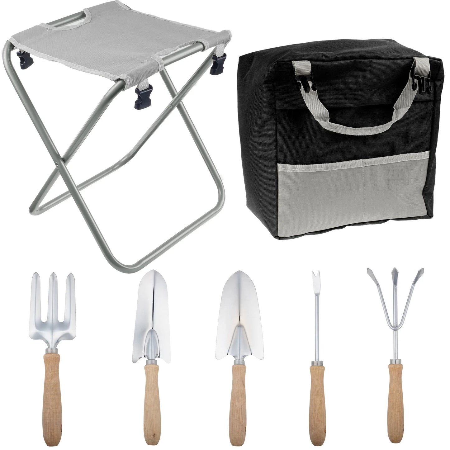 Gardening Tool Set, Garden Stool, and Carry Bag, Gray