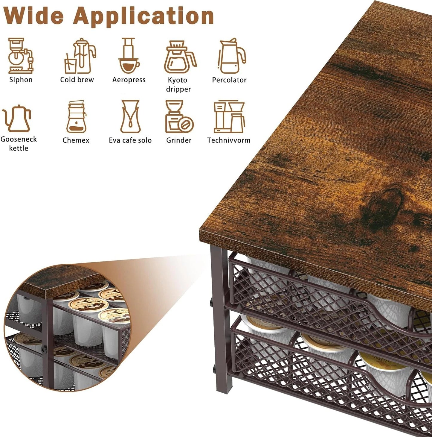 2-Tier Coffee Pod Drawer Holder 72 K-Cup Storage Organizer Coffee Machine Stand