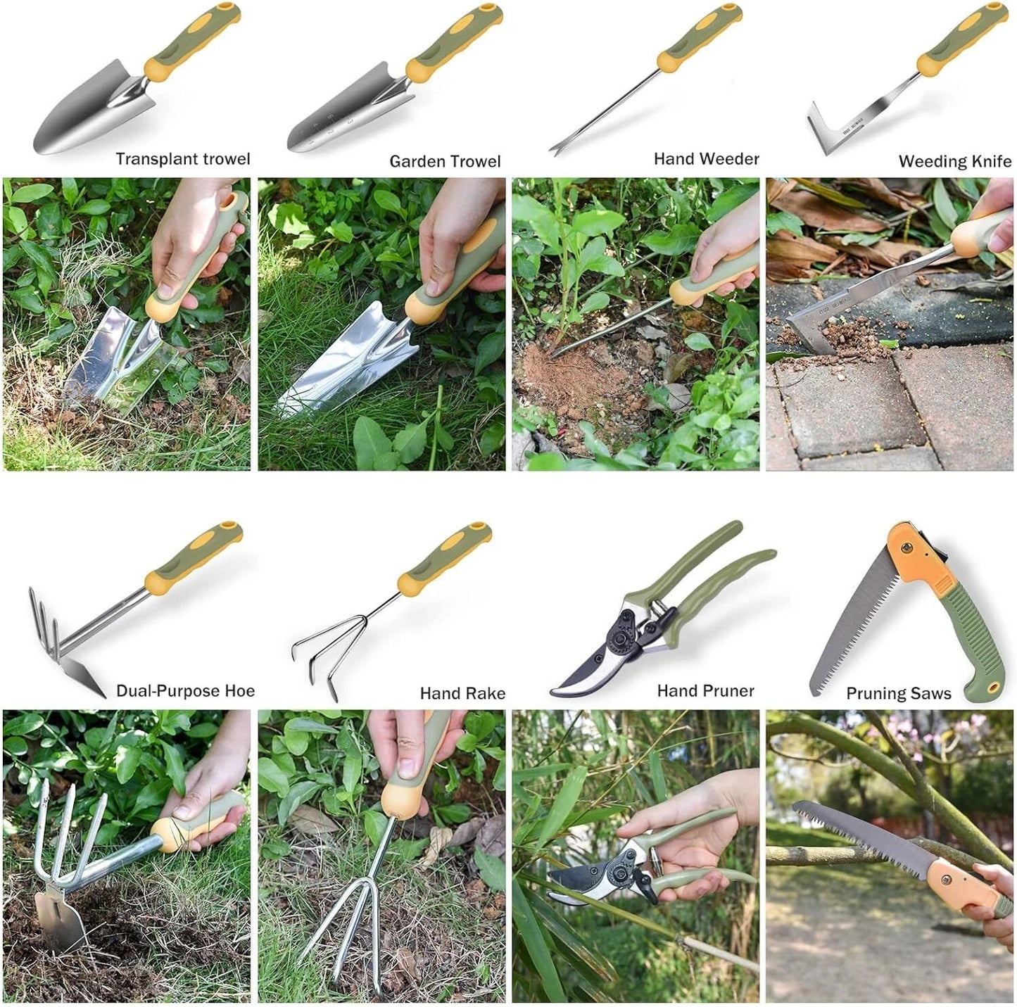 9 Piece Stainless Steel Heavy Duty Gardening Tool Set with Handle, Durable Garde