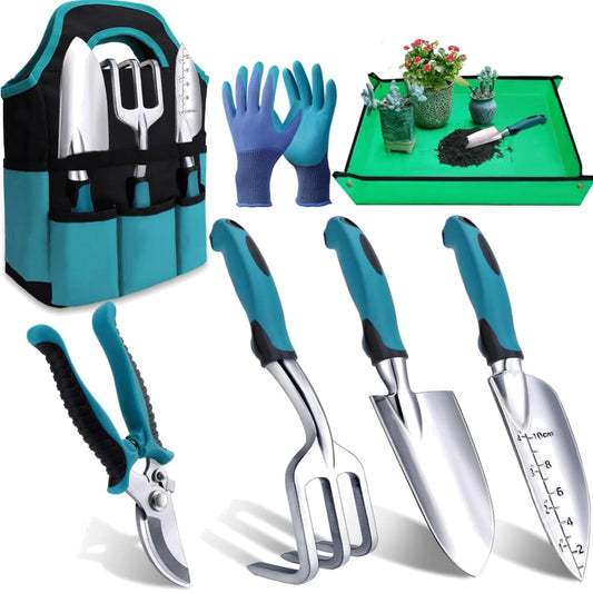 7-Piece Ergonomic Gardening Tools Set with Rust-Proof Garden Bag - Perfect Gift