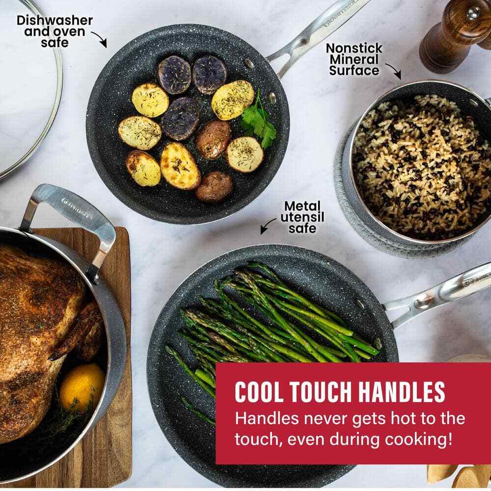 GraniteStone Cookware Set Aluminum Nonstick Diamond Infused Glass Lids 10-Piece