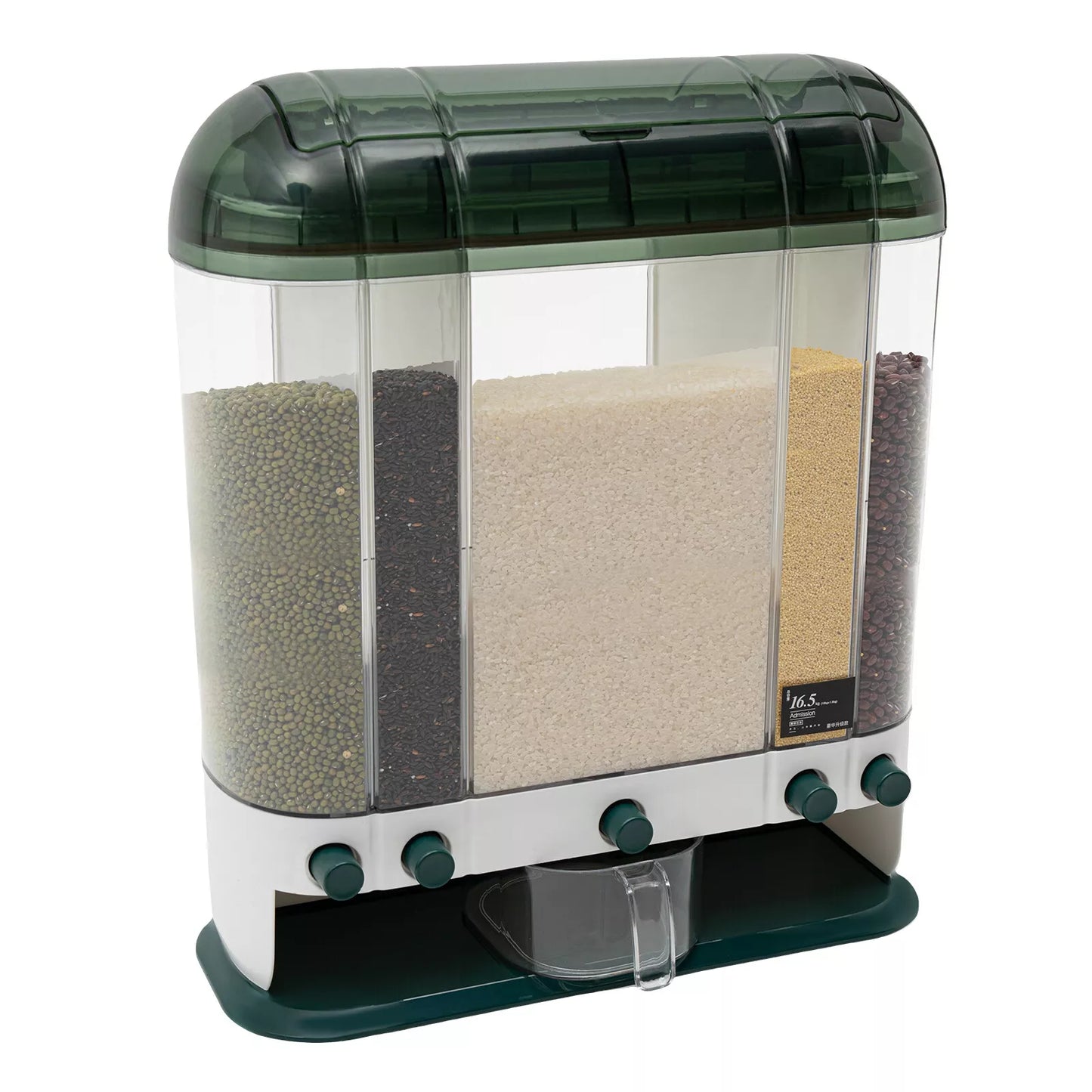 5-Grid Cereal Dispenser Grain Container Rice Storage Dry Food Box Organizer