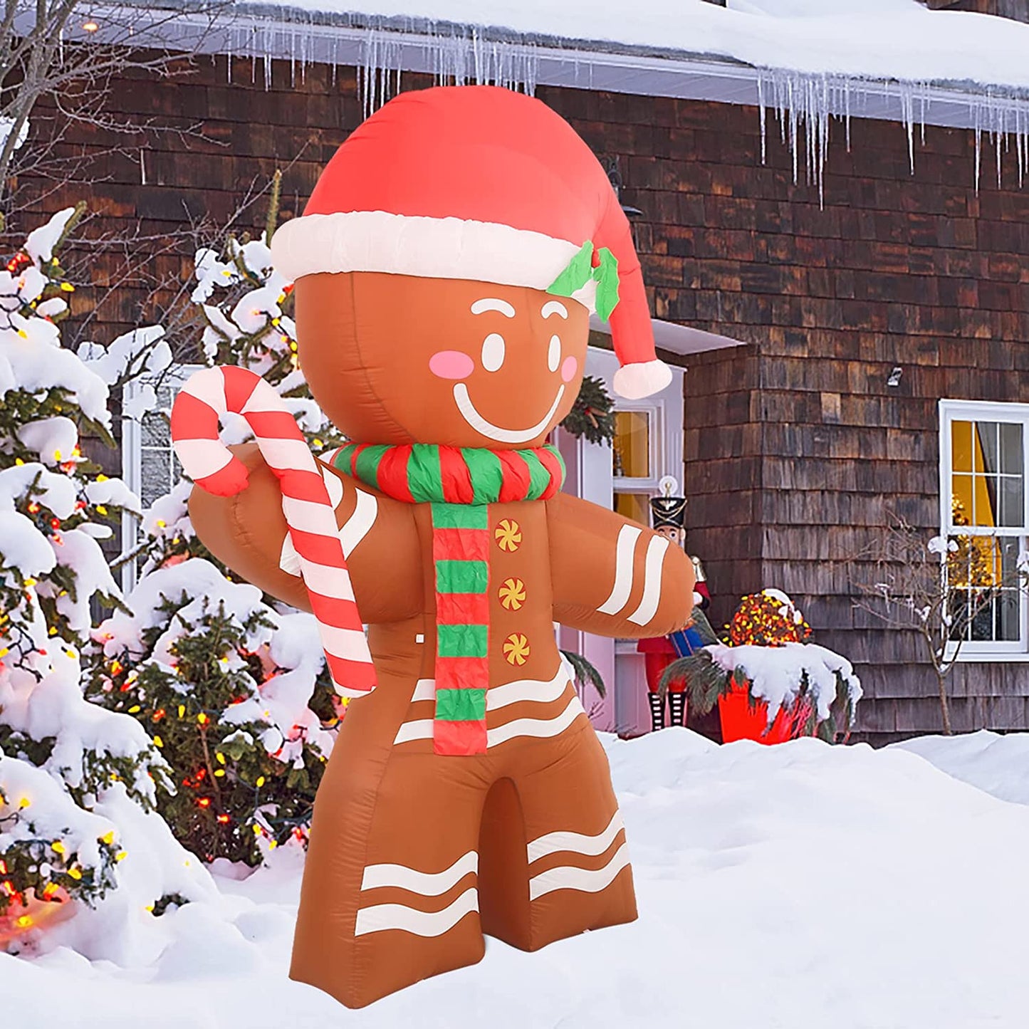 8 FT Christmas Inflatables Decoration Gingerbread Man with Built-In Leds Blow up