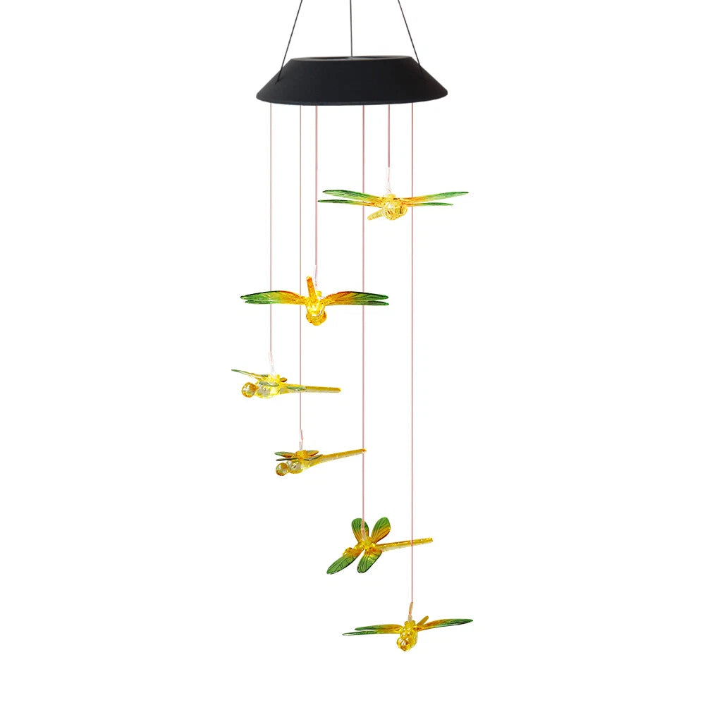 Color Changing LED Dragon Fly Solar Wind Chimes Home Garden Decor Lights Lamp
