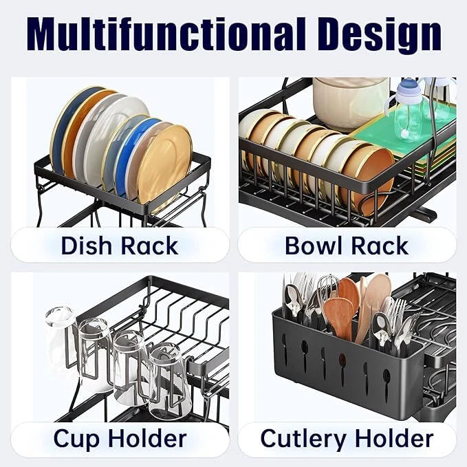Dish Drying Rack - 2 Tier Dish Racks for Kitchen Counter with Drainboard