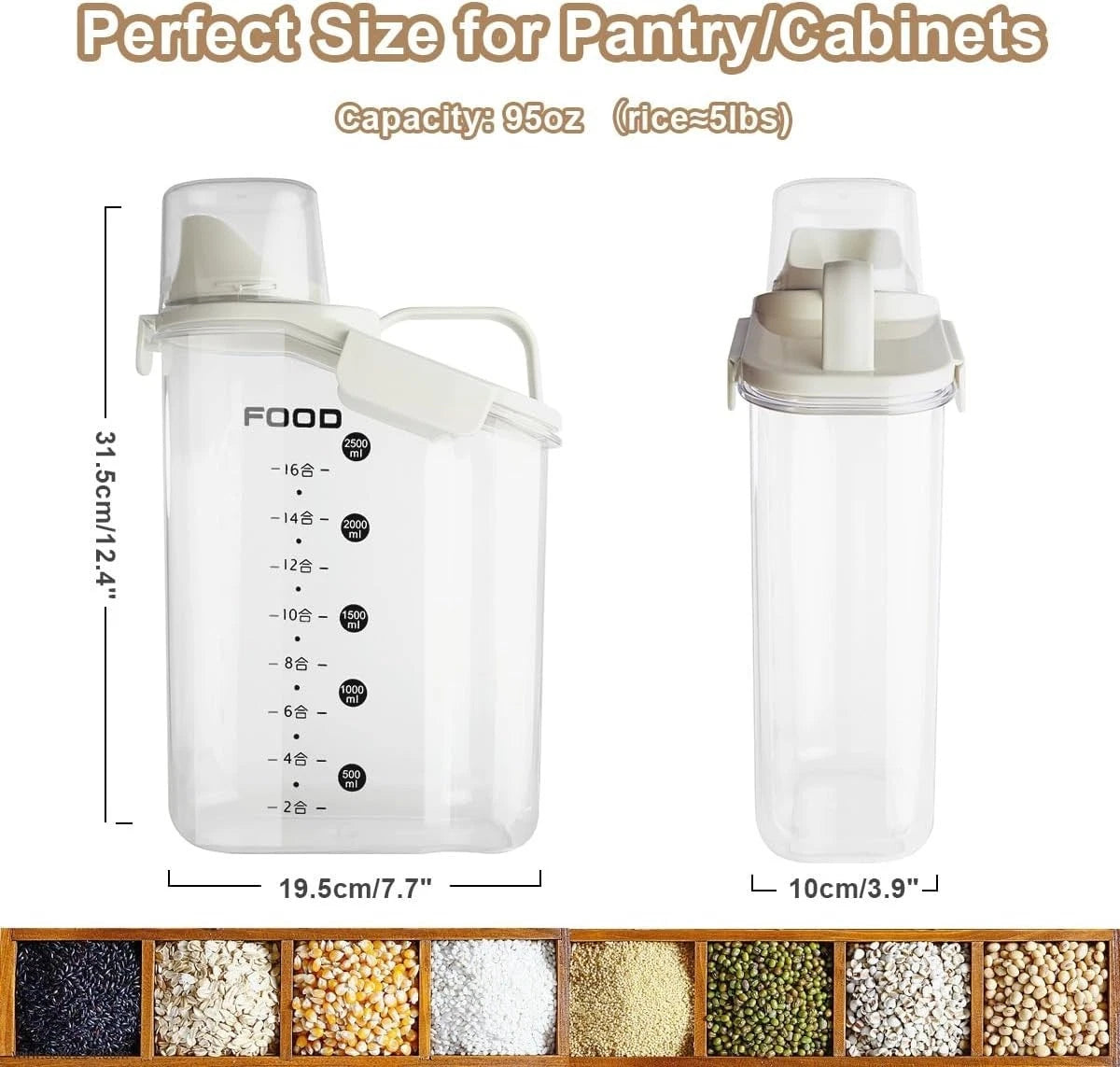 Large 2.8L Clear Airtight Food Storage with Measure Cup for Kitchen Organization