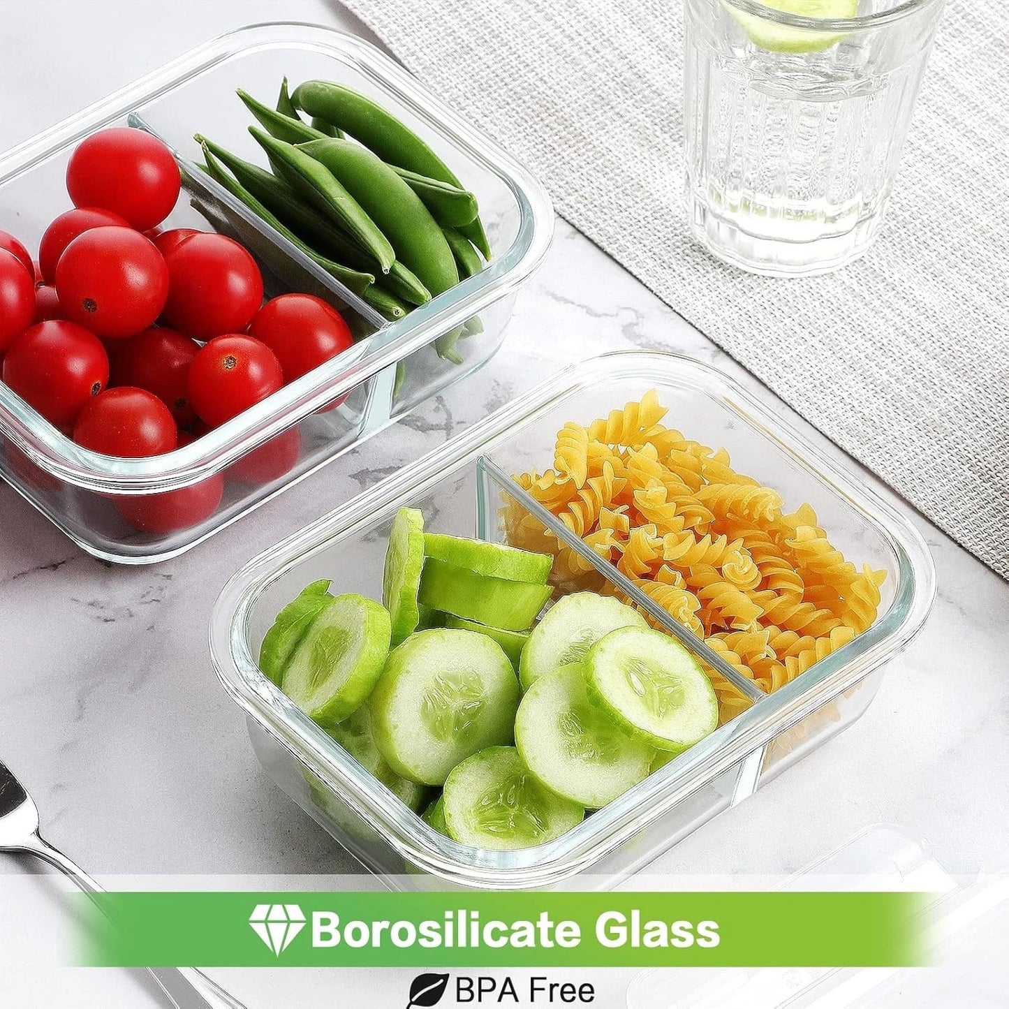 Airtight 10 Pack Glass Meal Prep Containers - 24oz, Oven & Microwave Safe