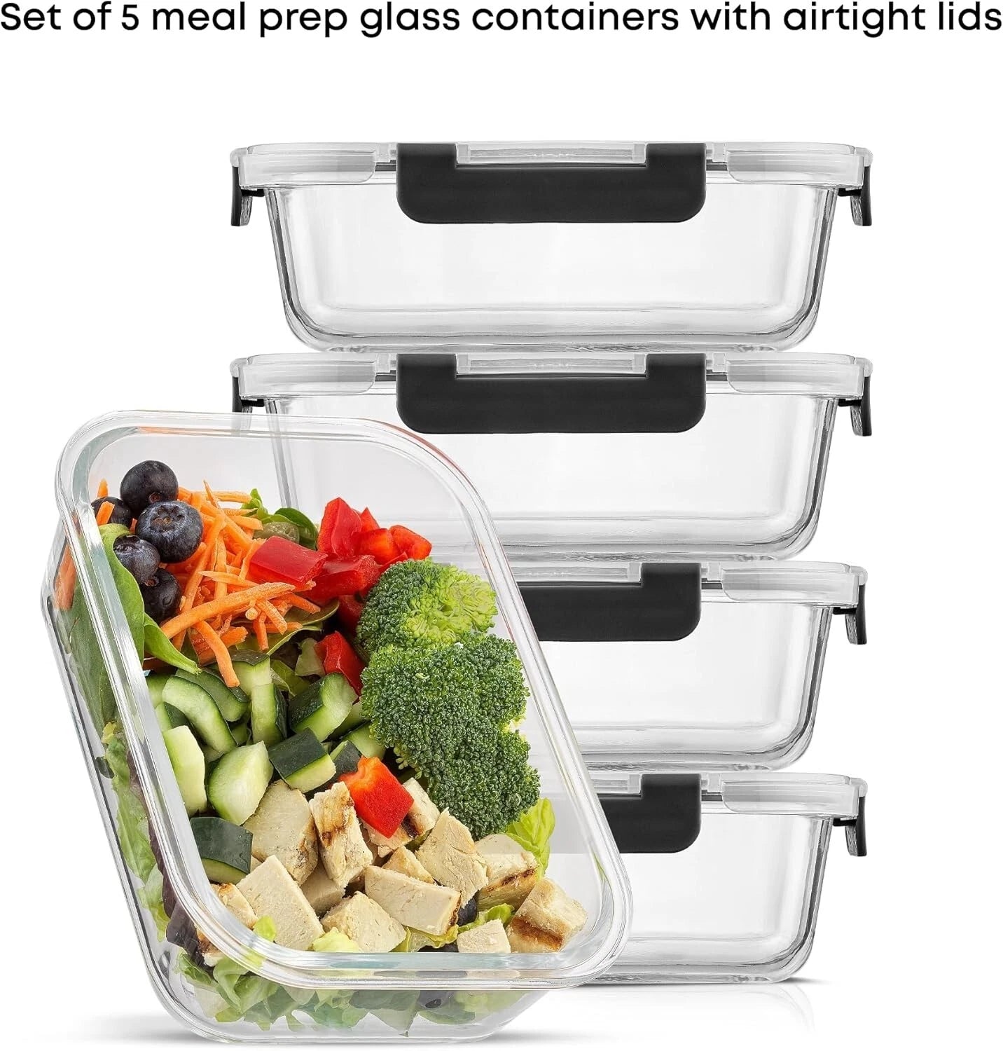 Glass Food Storage Containers 5 Pack 35oz Airtight Meal Prep Lunch Kitchen Set