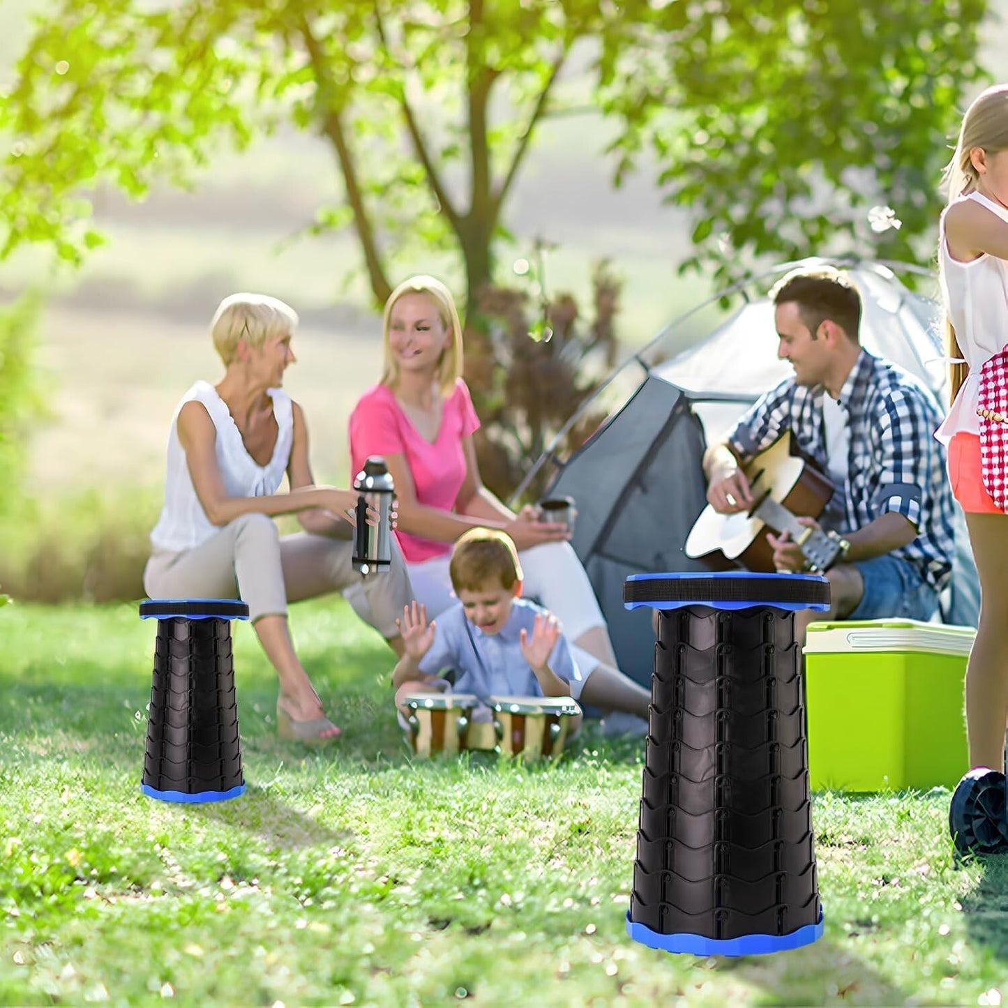 Upgraded thick folding stool (blue), portable telescopic stool for outdoor use