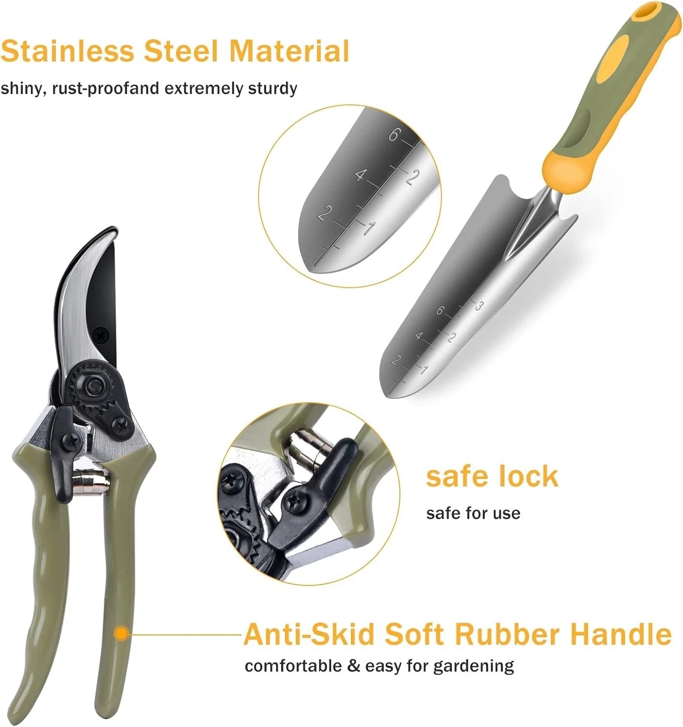 Garden Tool Set, 9 Piece Stainless Steel Heavy Duty Gardening Hand Tools with...