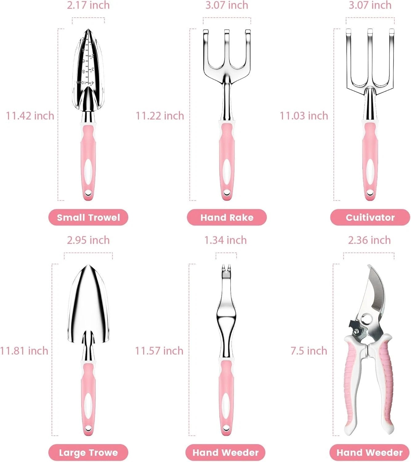 8 Piece Pink Stainless Steel Garden Tools Set - Perfect Gift for Garden Lovers