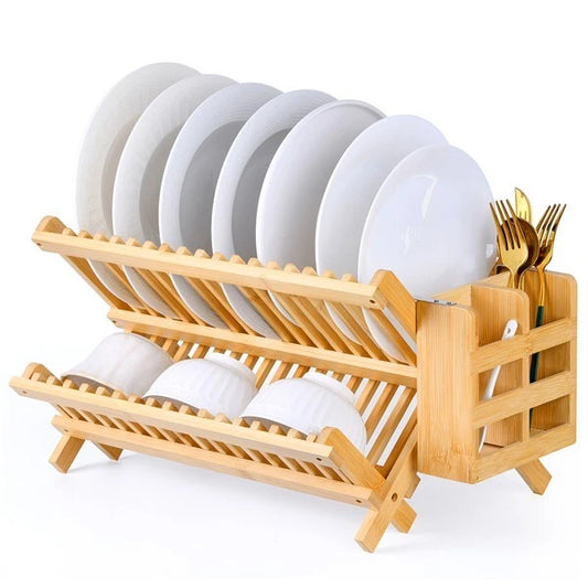 Wooden Dish Drying Rack Collapsible Compact Dish Rack Bamboo Dish Drainer