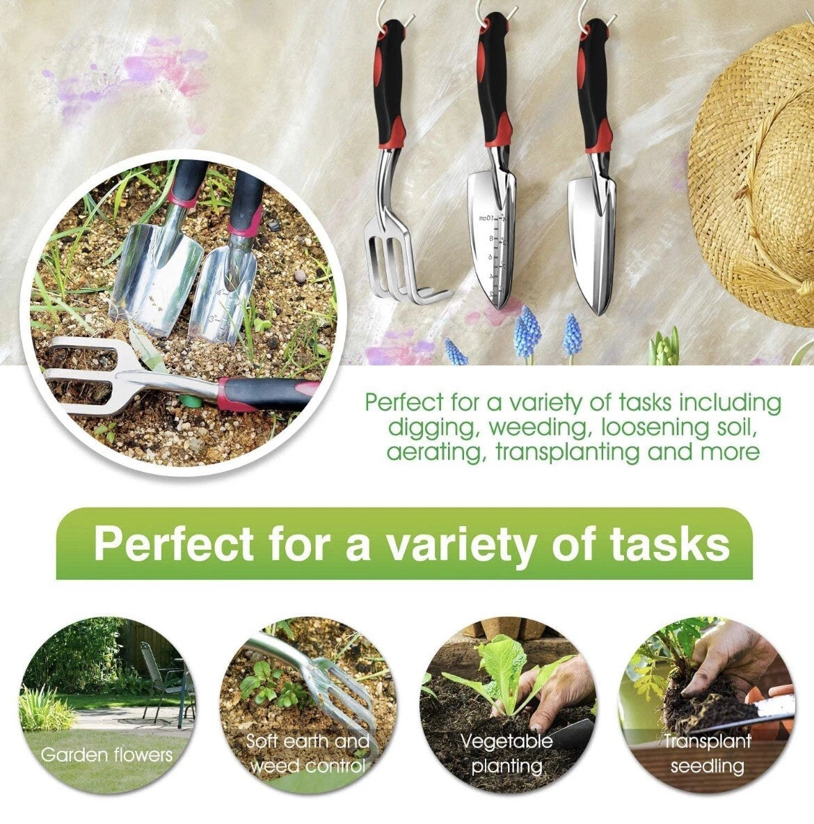 Garden Tool Set, 5 PCS Heavy Duty Gardening Tools