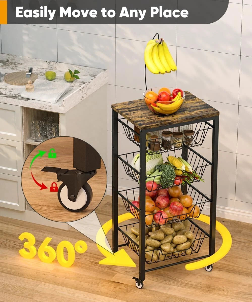 Kitchen Fruit & Vegetable Storage Cart, 5 Tier Vegetable Rack