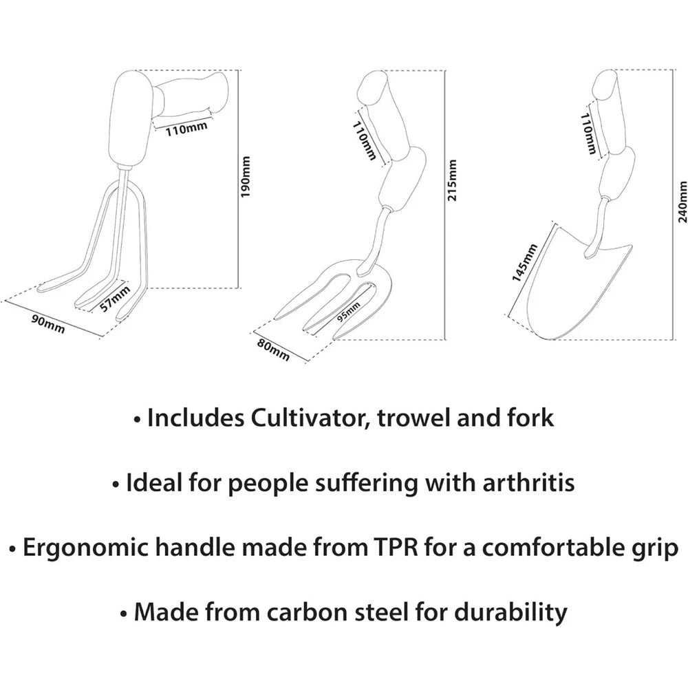 (3) Gardening Hand Tools Ergonomic Design Non-Slip Rubber Handles