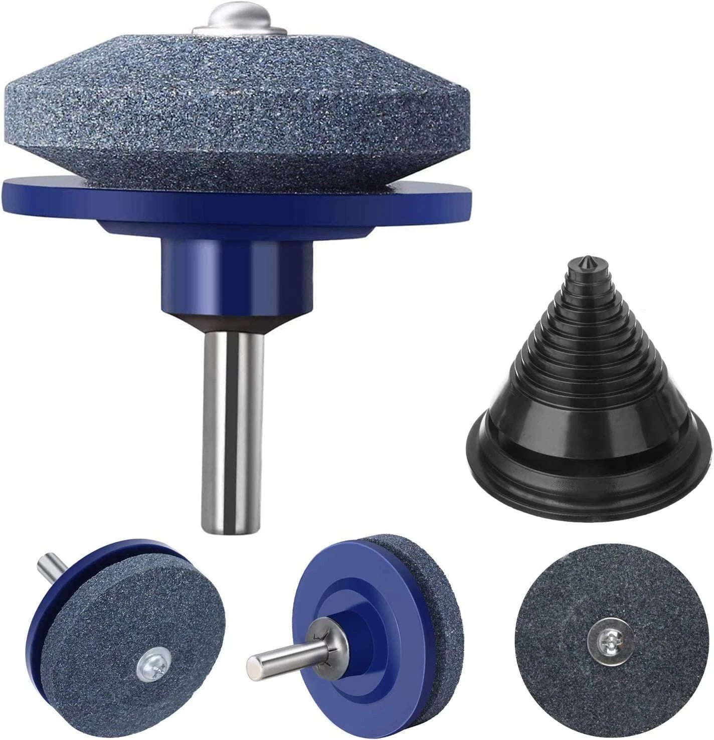 5PC Lawn Mower Balancer Blade Sharpener Kit Garden Tool For Drill Grinder Stone