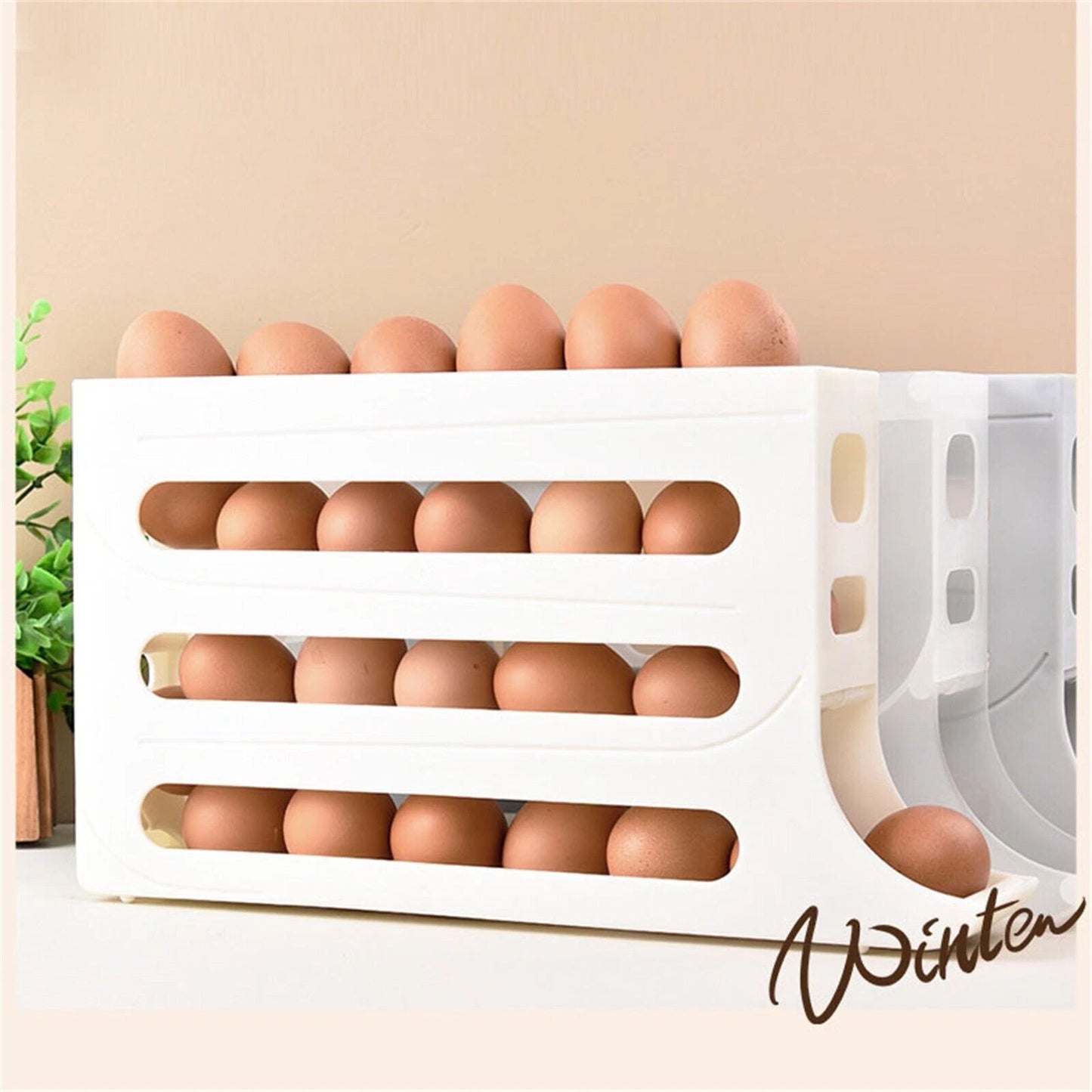 4-Tier Roll down Refrigerator Egg Dispenser Storage Rack Auto Rolling Egg Holder