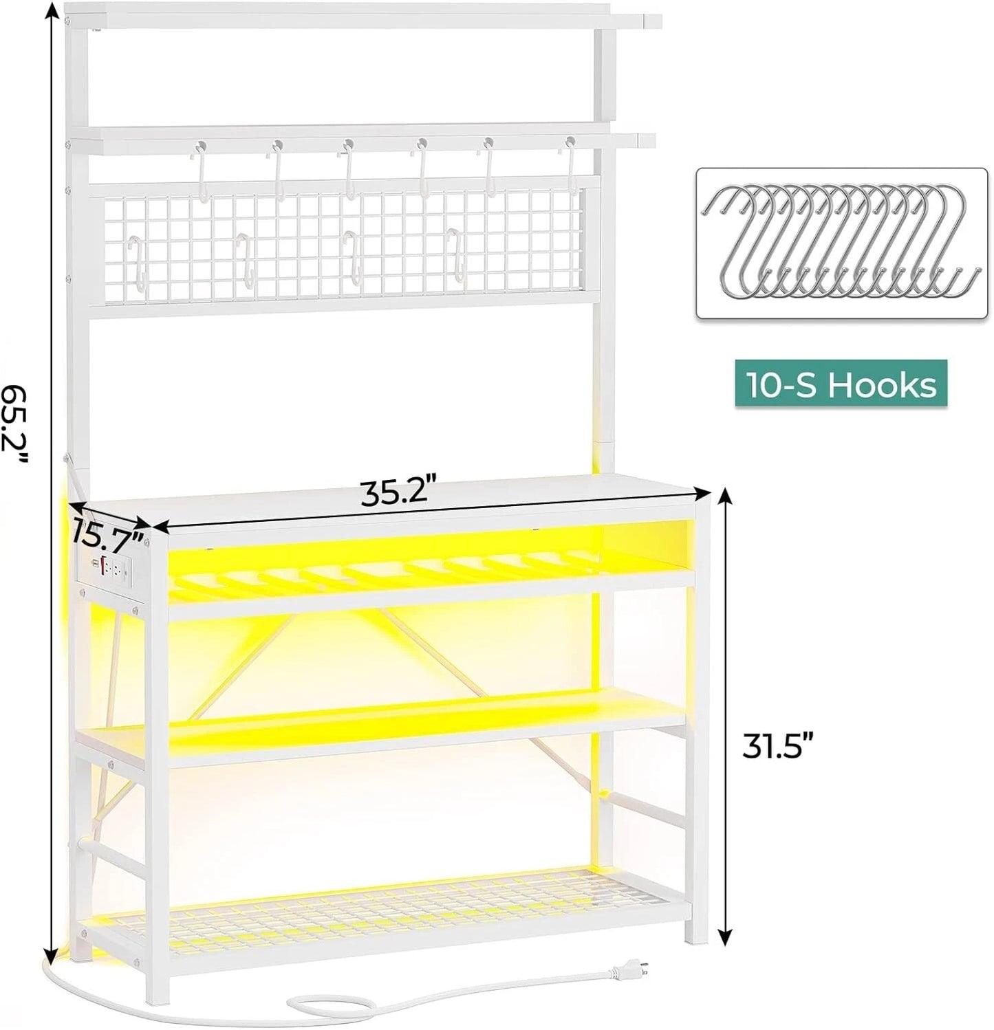 Bakers Rack with Power Outlet, 6-Tier Coffee Bar with Wine Rack and LED Lights