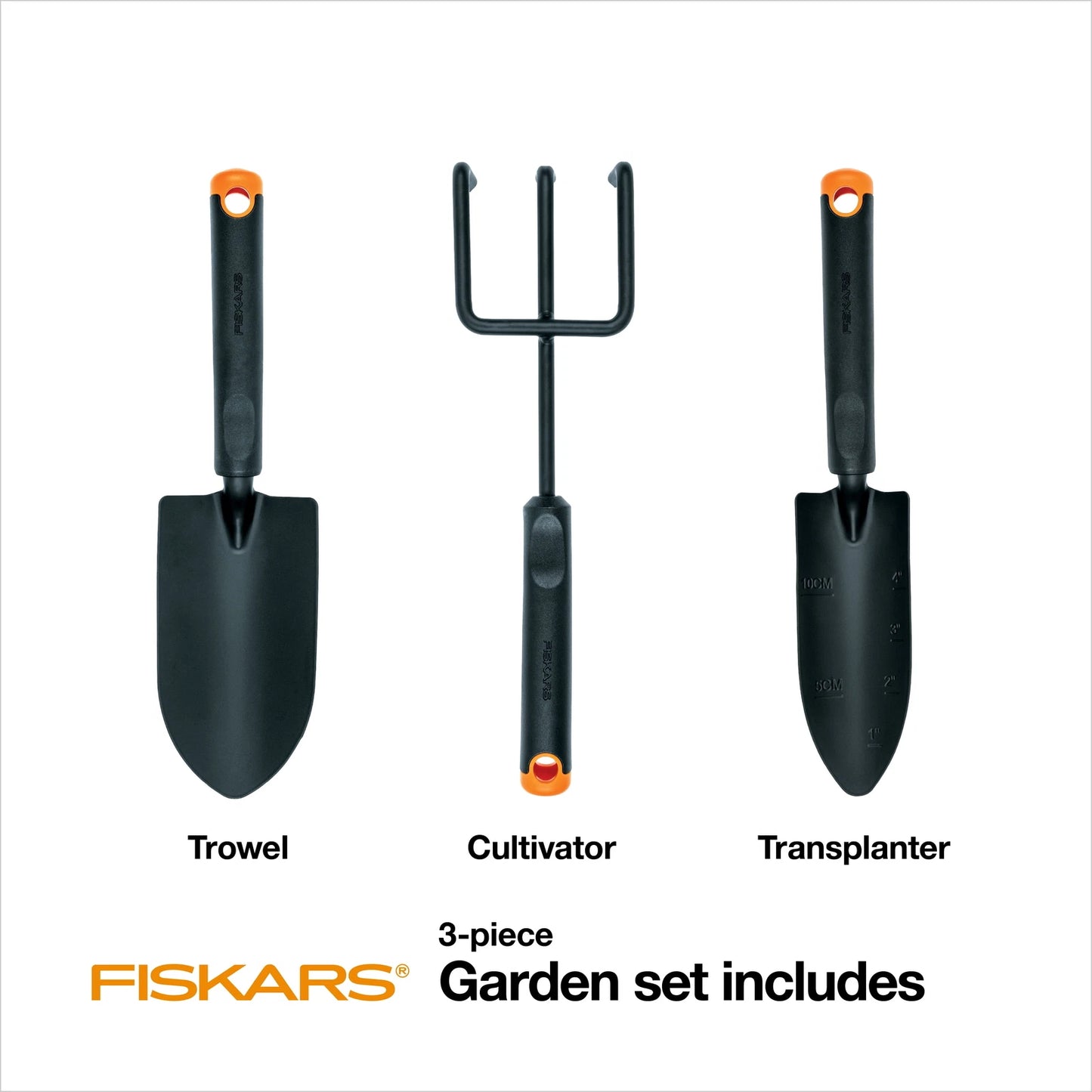 Fiskars 3 Piece Garden Tool Set with Trowel, Transplanter and Hand Cultivator