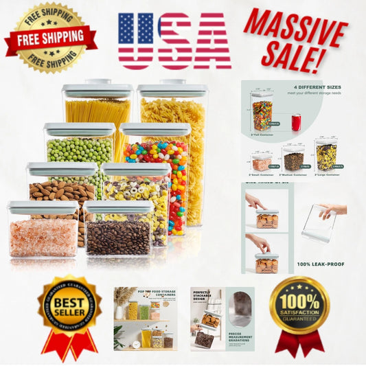 8-Pack BPA-Free Pop Top Food Storage Containers - Airtight Kitchen Organizers