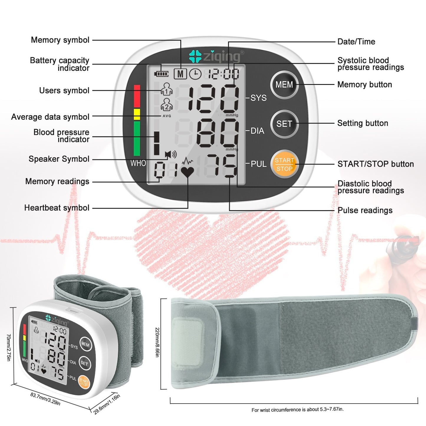 Digital Wrist Blood Pressure Monitor BP Cuff Accuracy Heart Rate Machine Tester