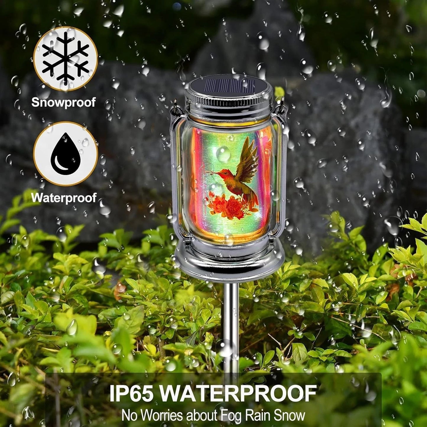 2 Pack Solar Hummingbird Lanterns - Adorable Garden Decor in Glass Jars