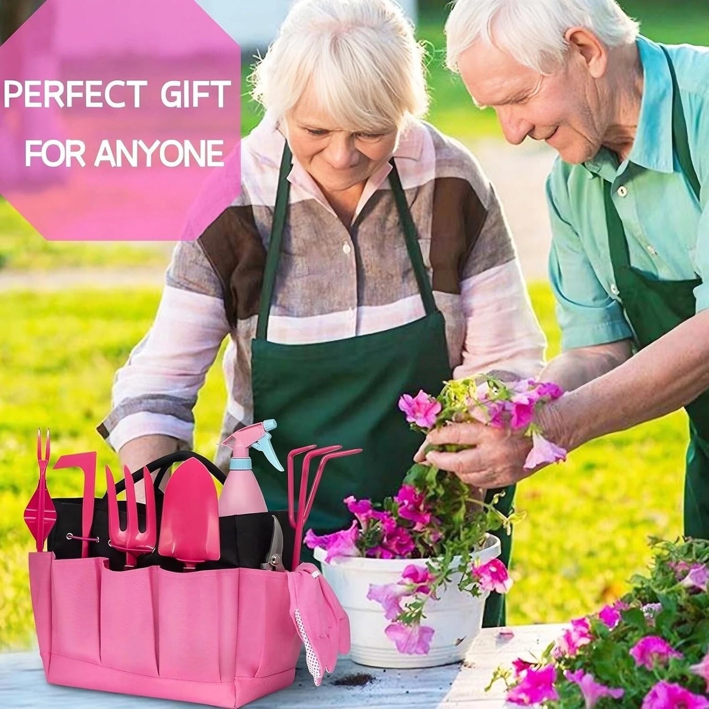 9-Piece Heavy Duty Gardening Tools Set - Stainless Steel with Stylish Tote Bag