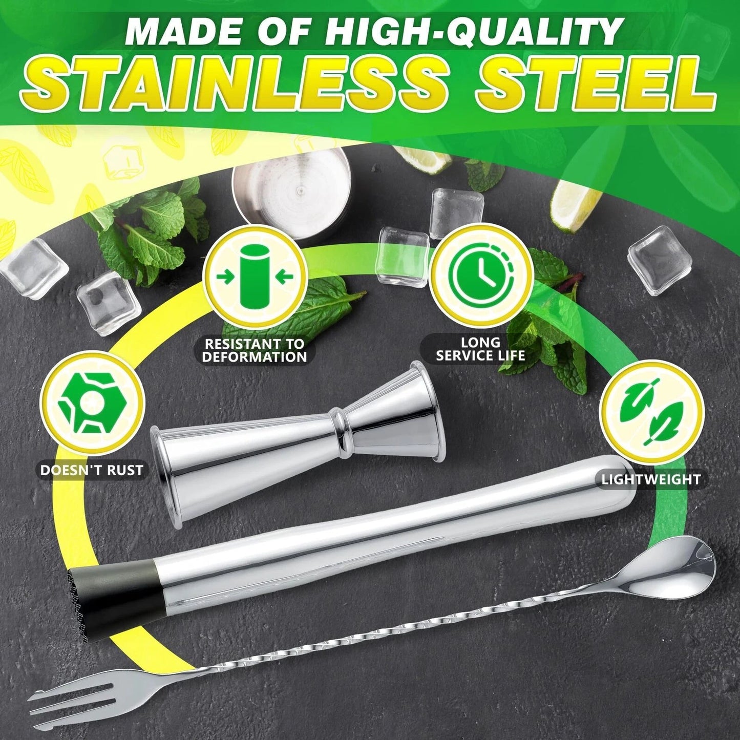 Stainless Steel Muddler Cocktail Spoon Set-Bar Muddler for Cocktail Tool Stirrer