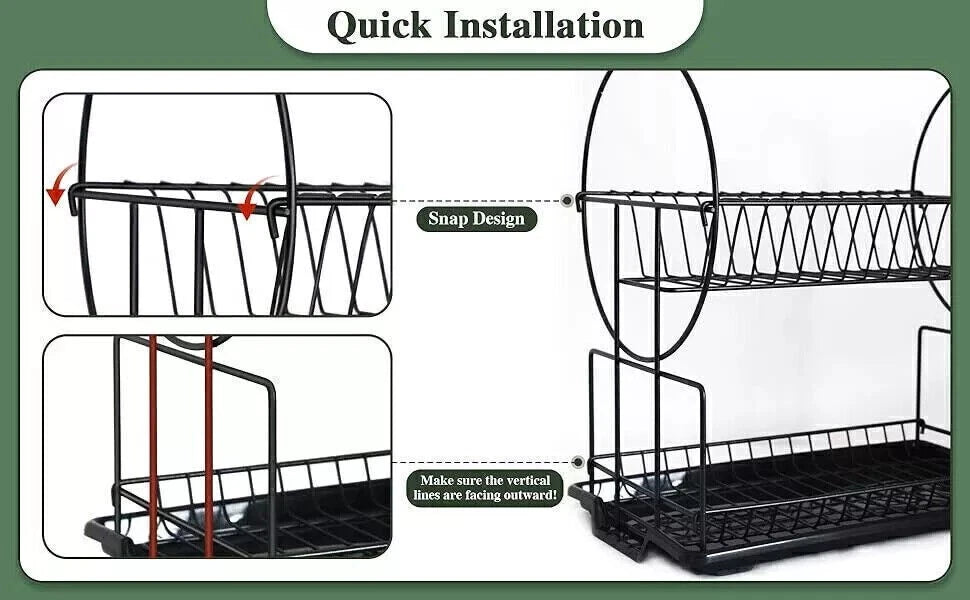 2 Tier Dish Racks Dish Drying Rack for Kitchen Counter with Drainboard New