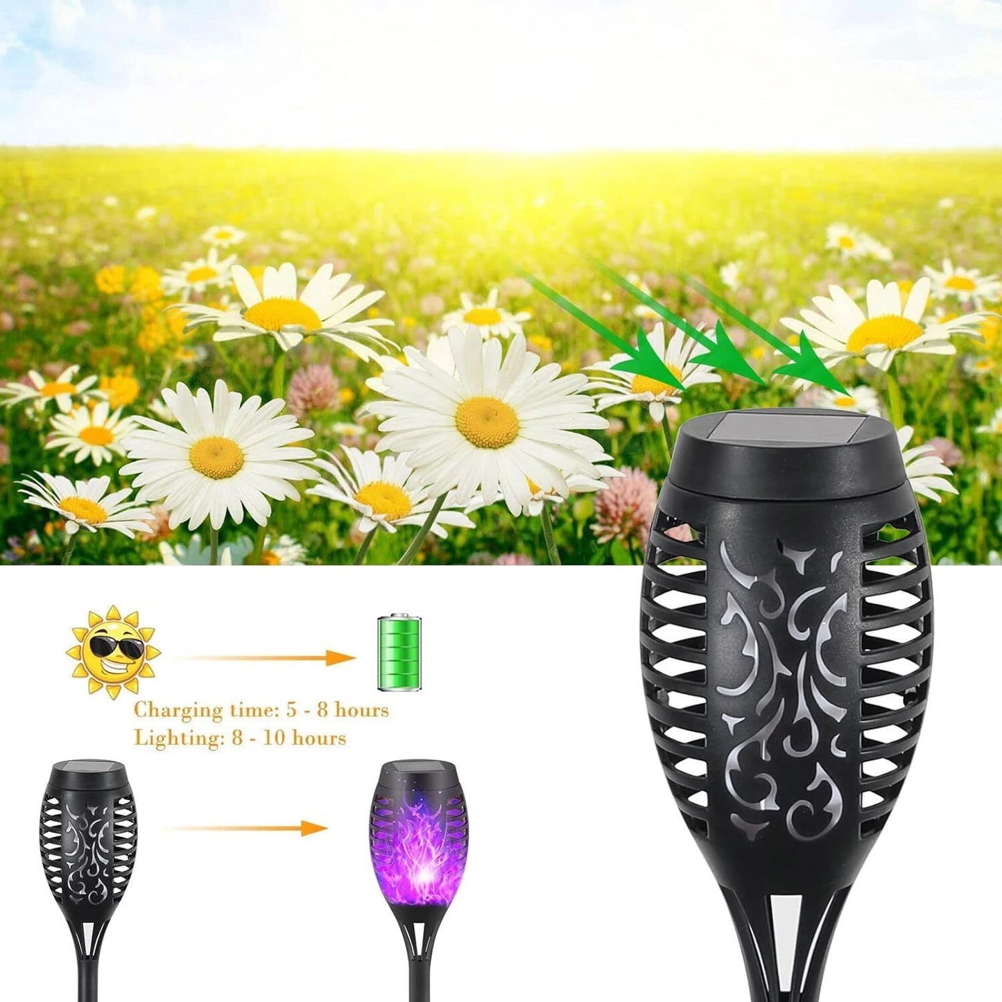 Solar Torch Lights with Flickering Flame Outdoor 12LED Tiki Torch Solar Lights