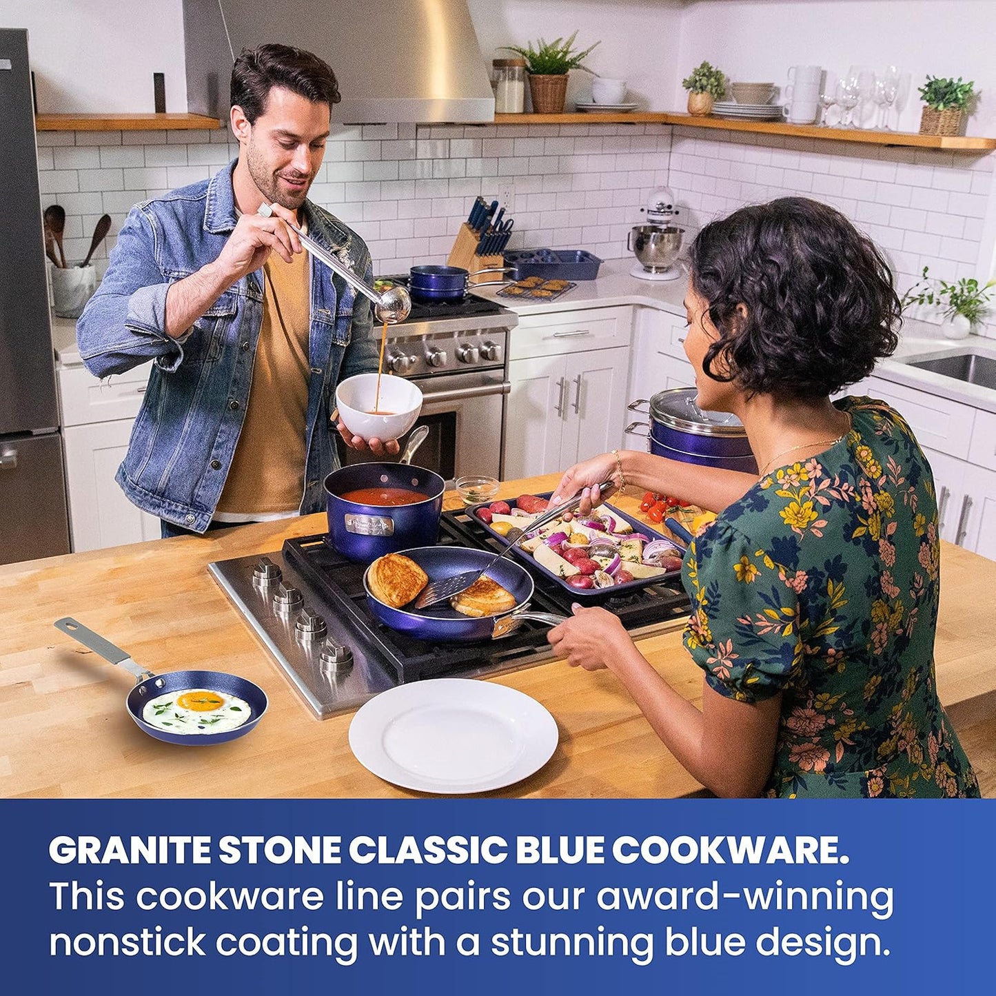 Granitestone Blue Mini Nonstick Egg Pan & Omelet Pan – 5.5” Single Serve Egg Non