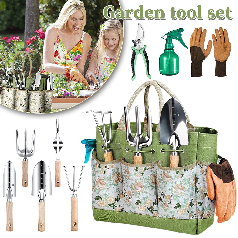 Utility Garden Tool Set, 9Pcs Heavy Duty Gardening Hand Tools with Durable US