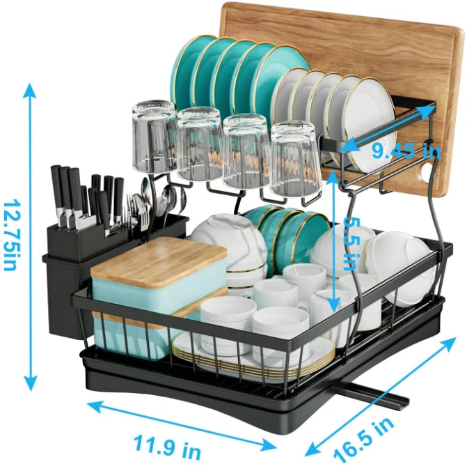Two-Tier Removable Dish Rack with Drainage for Kitchen – Dish Drainer
