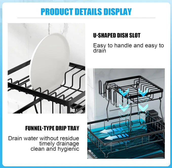 Two-Tier Removable Dish Rack with Drainage for Kitchen – Dish Drainer