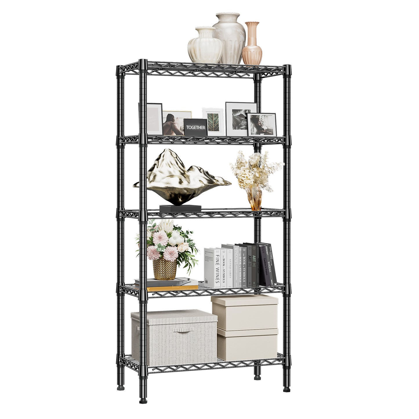 5 Tier Pantry Wire Shelves Steel Organizer Wire Rack Metal Storage Unit 14*30*60