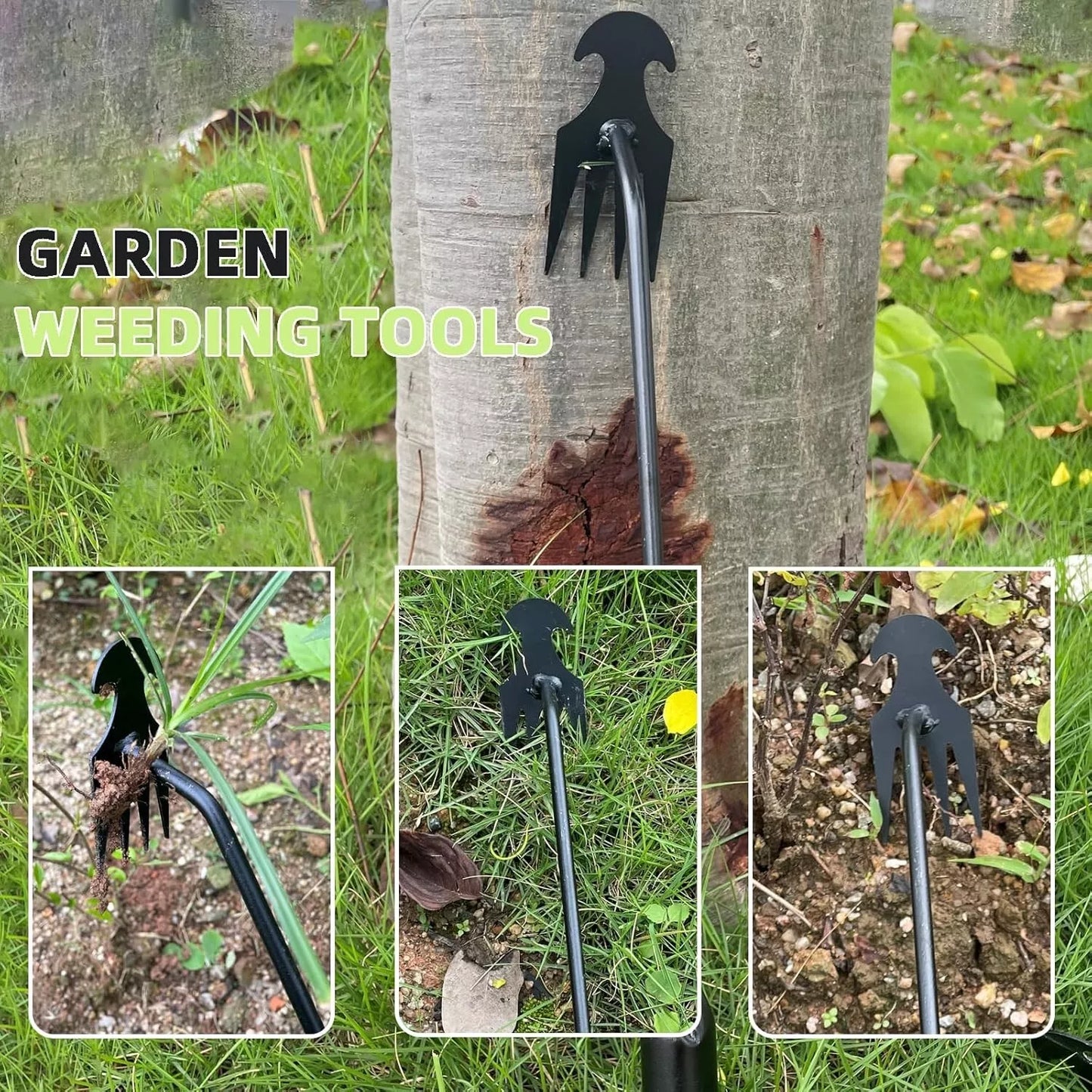 Manual Weed Puller Twister Garden Lawn Grass Root Remover Claw Tool Black Steel