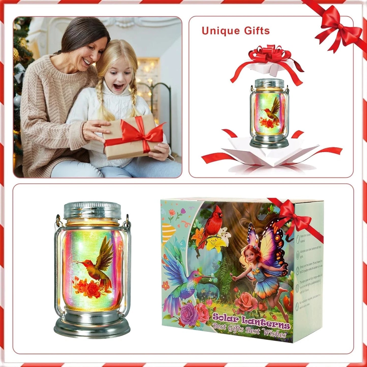 2 Pack Solar Hummingbird Lanterns - Adorable Garden Decor in Glass Jars