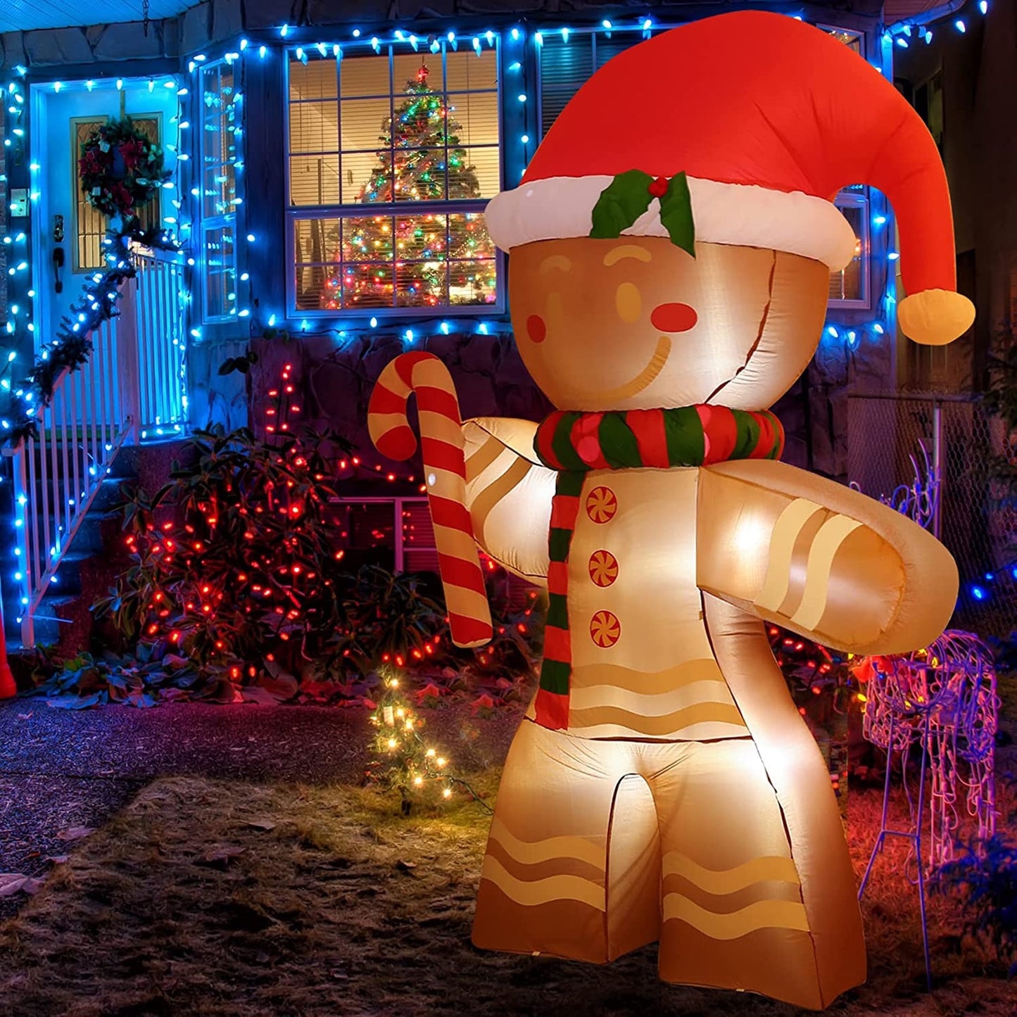 8 FT Christmas Inflatables Decoration Gingerbread Man with Built-In Leds Blow up