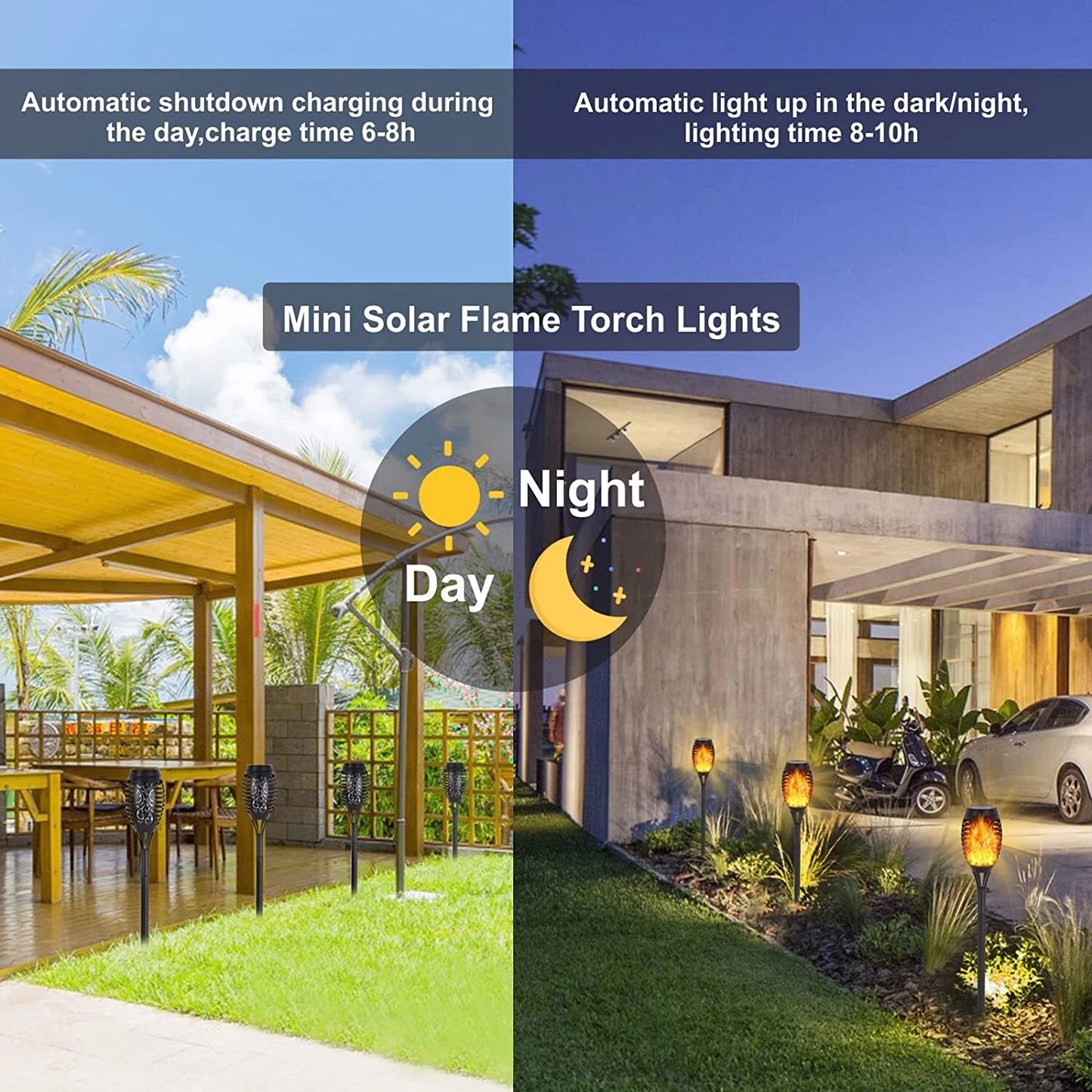 Solar Torch Lights with Flickering Flame Outdoor 12LED Tiki Torch Solar Lights
