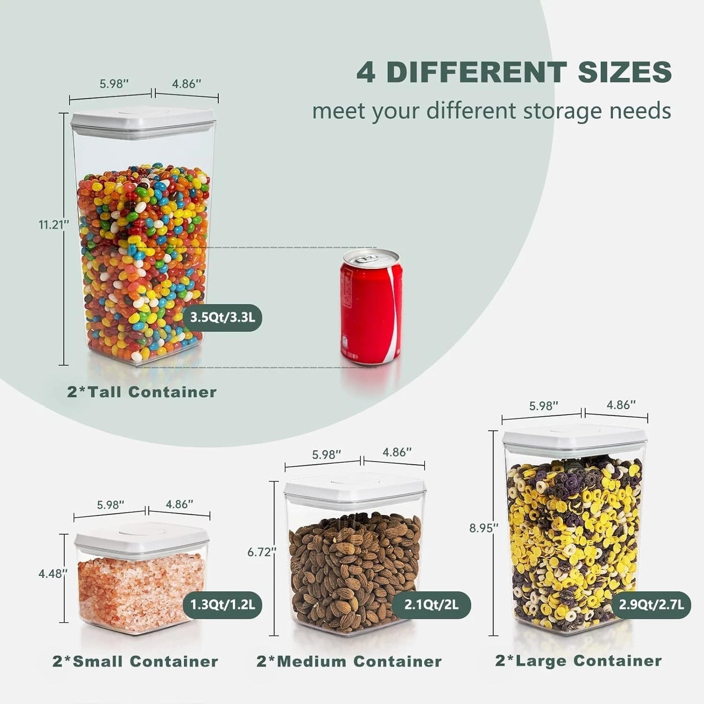 8-Pack BPA-Free Pop Top Food Storage Containers - Airtight Kitchen Organizers