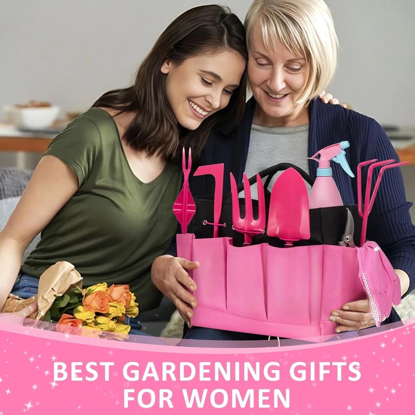 9-Piece Heavy Duty Gardening Tools Set - Stainless Steel with Stylish Tote Bag