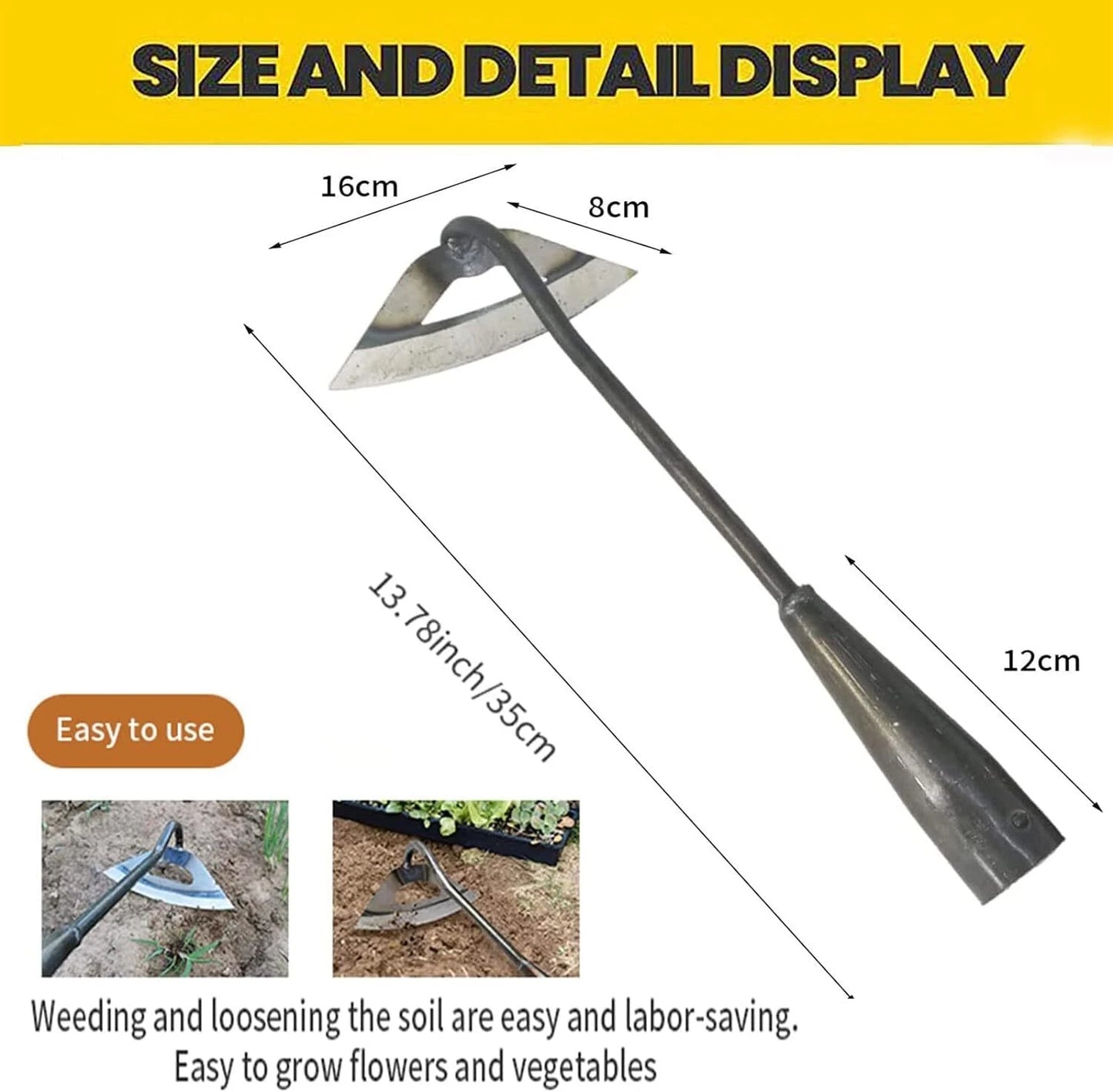 Gardening Tools Hollow Hoe, All-Steel Hardened Hollow Hoe, Sharp Edge Garden Wee